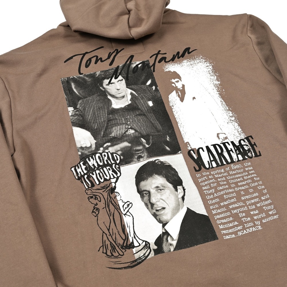 Reason x Scarface Tony Montana Pacino Graphic Full Zip‎ Hoodie Men's XL Brown